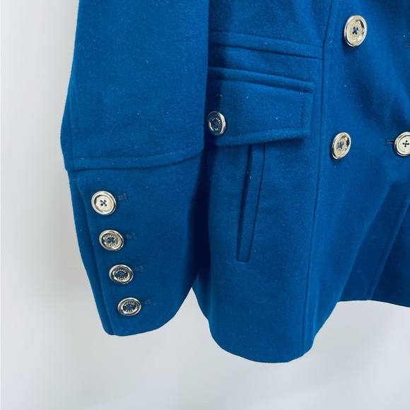 Michael Kors Wool Blend Double Breasted Pea Coat Women's Gold Button Blue Size L - Picture 6 of 13